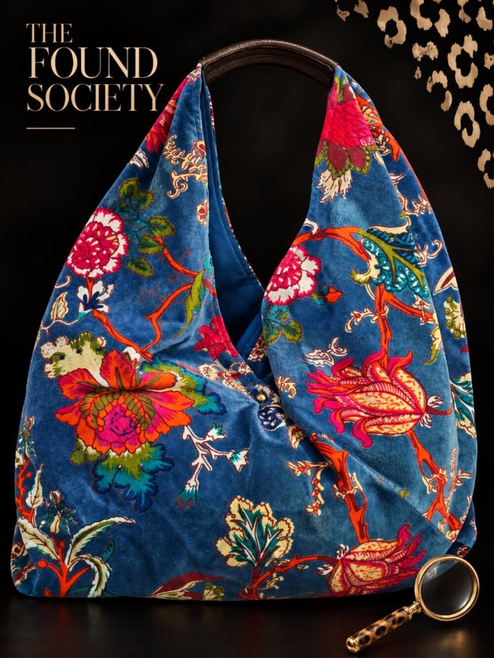 Poche Blue Floral Velvet Oversized Slouchy Hobo Shoulder Bag Boho